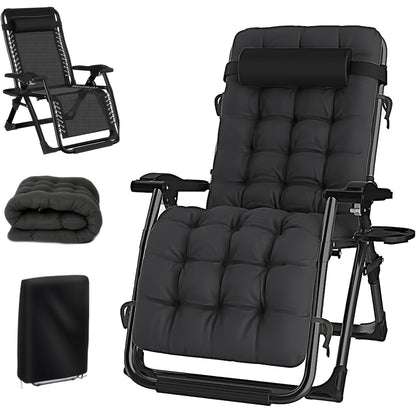 Outdoor Oversized Folding Sun Lounger, Patio Garden Chair with Cushion, Adjustable Recliner for Patio, Garden, Beach, Pool | Supports 250kg, Thick Padding & Neck Rest Pillow, Outdoor Chair, Patio Furniture, Poolside Lounger,