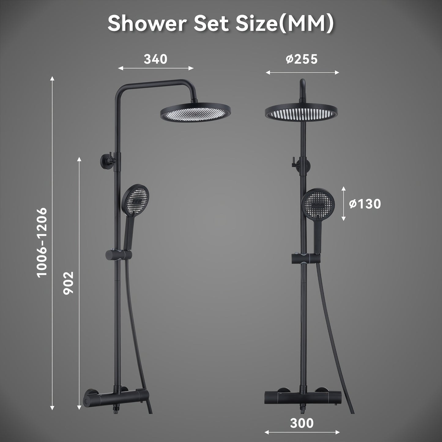 Doucheset – Douche Set – Regendouche – Handdouche – Douchekraan – Constante Temperatuur 38°C – 25 cm Regendouchekop Zwart