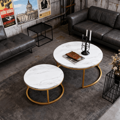 Ronde Salontafel Set – Bijzettafel – Koffietafel – Woonkamer Tafel – Houten Tafelblad – Compact Design – Metaal en Hout – Eenvoudig Zelf Samenstellen