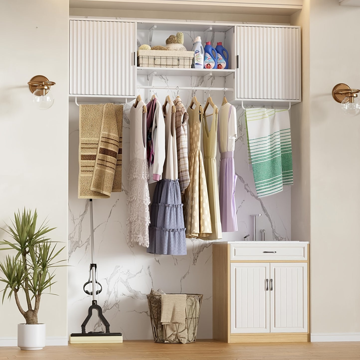 Wandkast – Opbergkast – Badkamerkast – Kledingkast – Waskast – Wit – Verstelbare Planken – Robuuste Kledingstangen