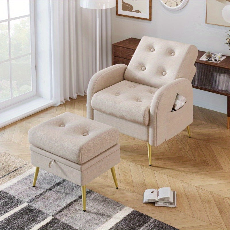 Verstelbare loungestoel – Relaxfauteuil – Recliner – Zitstoel – Loungechair – 3-standen rugleuning – Stevig metalen frame – Inclusief inklapbare voetsteun