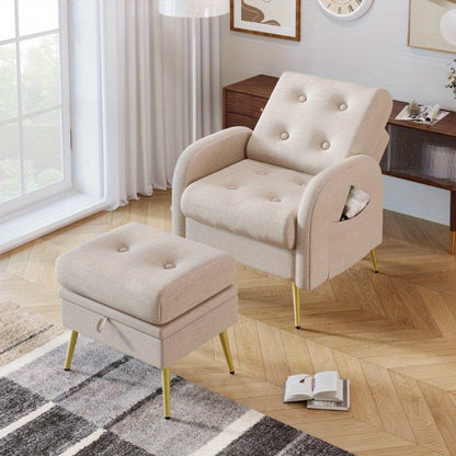 Verstelbare loungestoel – Relaxfauteuil – Recliner – Zitstoel – Loungechair – 3-standen rugleuning – Stevig metalen frame – Inclusief inklapbare voetsteun