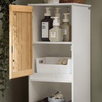 Badkamerkast – Kolomkast – Opbergkast – Hoge Kast – Badmeubel – 33x33x165 cm – MDF & Bamboe – Vochtbestendig & Anti-Kantelbeveiliging