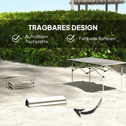 Campingtafel – Klaptafel – Vouwtafel – Kampeertafel – Tafeltje – Oprolbaar Tafelblad – Aluminium Frame – 95 x 55 cm – Khaki – Lichtgewicht – Compact
