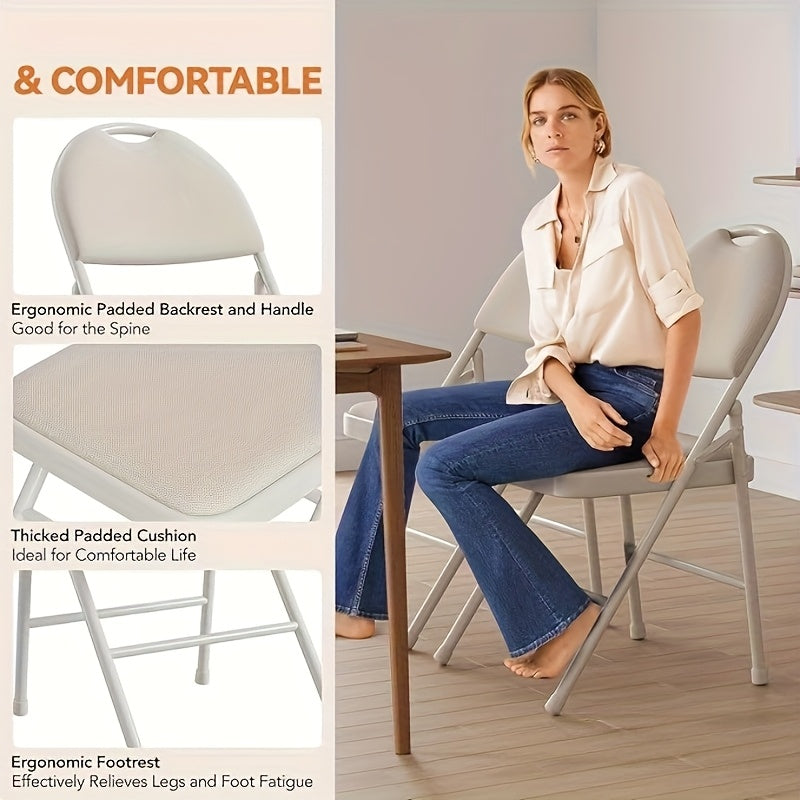 Folding Chair 4pcs Set, Metal Folding Chair with Non-Slip Foot Pads, Chair Seat and Metal Support, for Indoor and Outdoor, Room, Restaurant