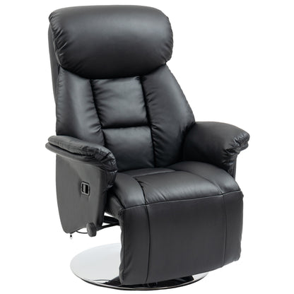 Relaxfauteuil – Relaxstoel – TV Stoel – Draaifauteuil – Zitstoel – Kunstleer – Draaibaar met Verstelbare Rugleuning – Voetensteun – Zwart – Max 150 kg - QUORE