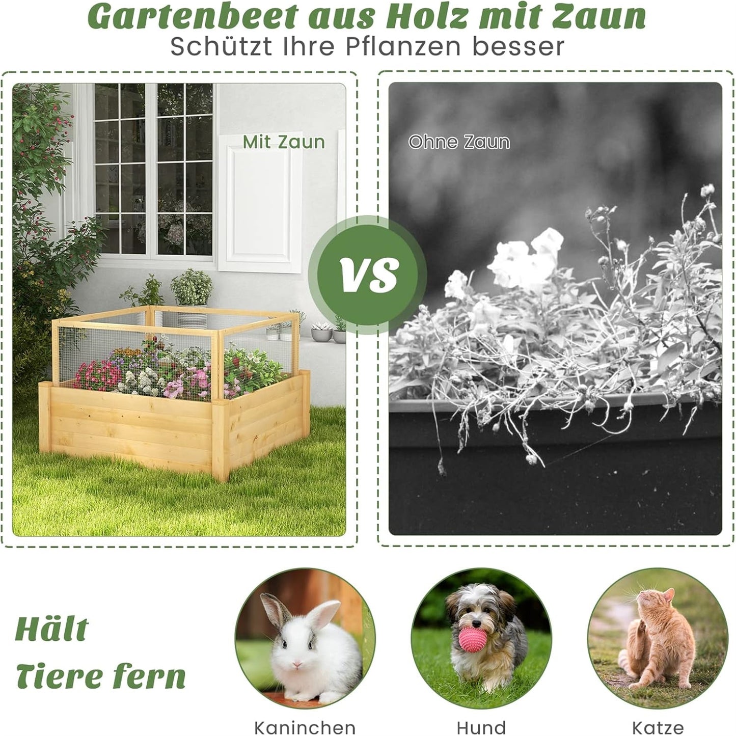 Houten Hoogtebak – Verhoogde Plantbak – Tuinbak Met Omheining – Plantenbak Voor Kruiden – Groentebak – 107x107x70 cm – 9 Plantvakken – Weerbestendig Natuurlijk Hout