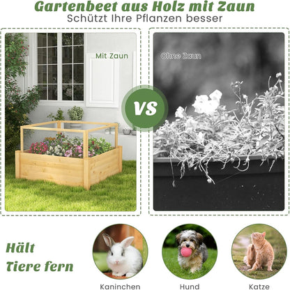 Houten Hoogtebak – Verhoogde Plantbak – Tuinbak Met Omheining – Plantenbak Voor Kruiden – Groentebak – 107x107x70 cm – 9 Plantvakken – Weerbestendig Natuurlijk Hout