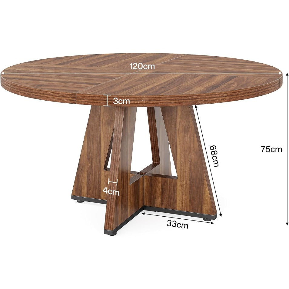 Ronde Eettafel – Keukentafel – Tafel – Eetkamertafel – Ronde Tafel – 120 cm Diameter – Stevig MDF Met Zwart Metalen X-Poot – Landelijke Bruine Afwerking