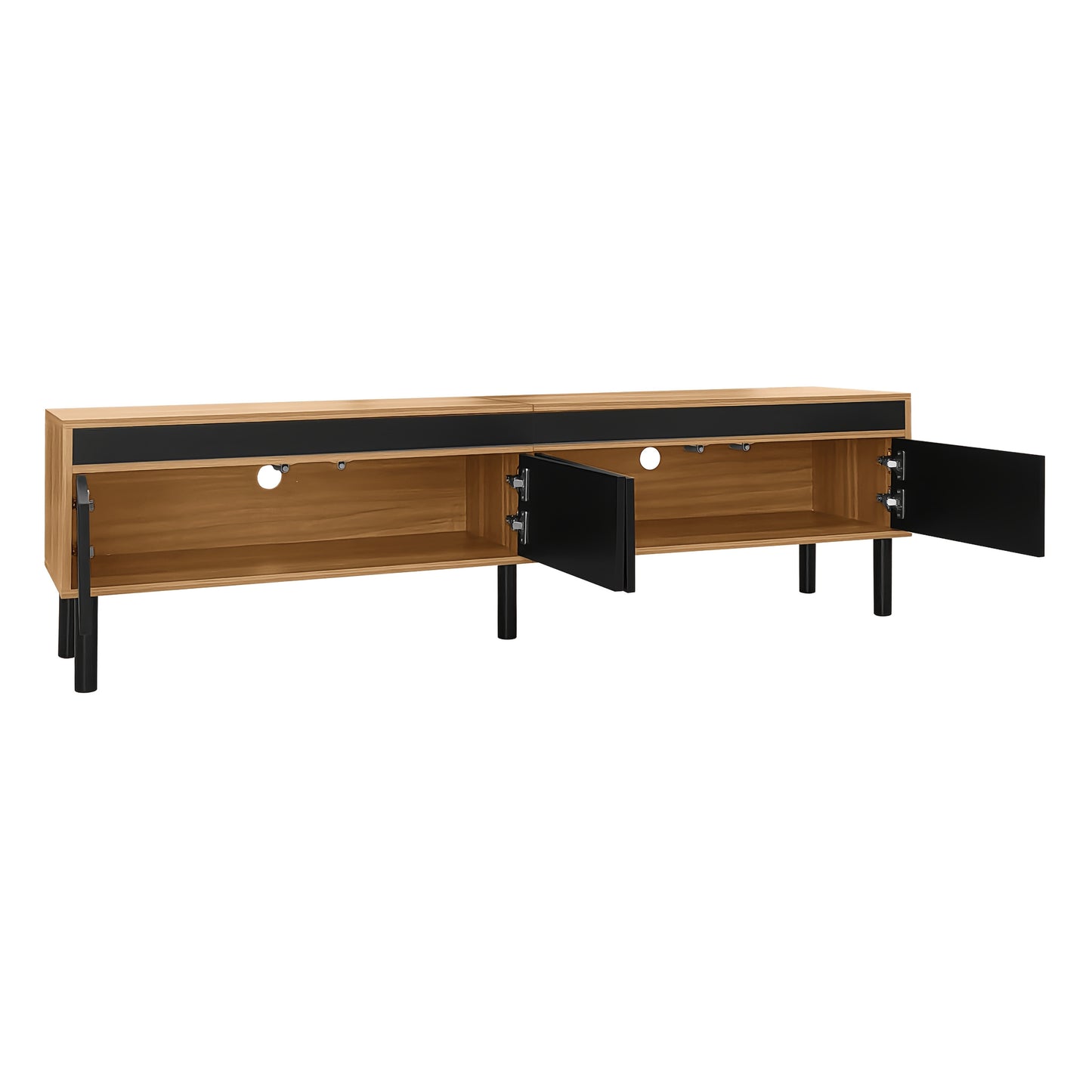 TV Cabinet, TV Stand, TV Panel, And Three-door Base Cabinet. Fine Texture. Available In Black And Natural Wood. Height 47 Cm/ Length 170 Cm/ Width 38 Cm- Heavy-Duty Construction, Spacious Storage, Minimalist Living Room Furni