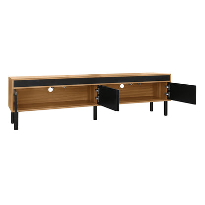 TV Cabinet, TV Stand, TV Panel, And Three-door Base Cabinet. Fine Texture. Available In Black And Natural Wood. Height 47 Cm/ Length 170 Cm/ Width 38 Cm- Heavy-Duty Construction, Spacious Storage, Minimalist Living Room Furni