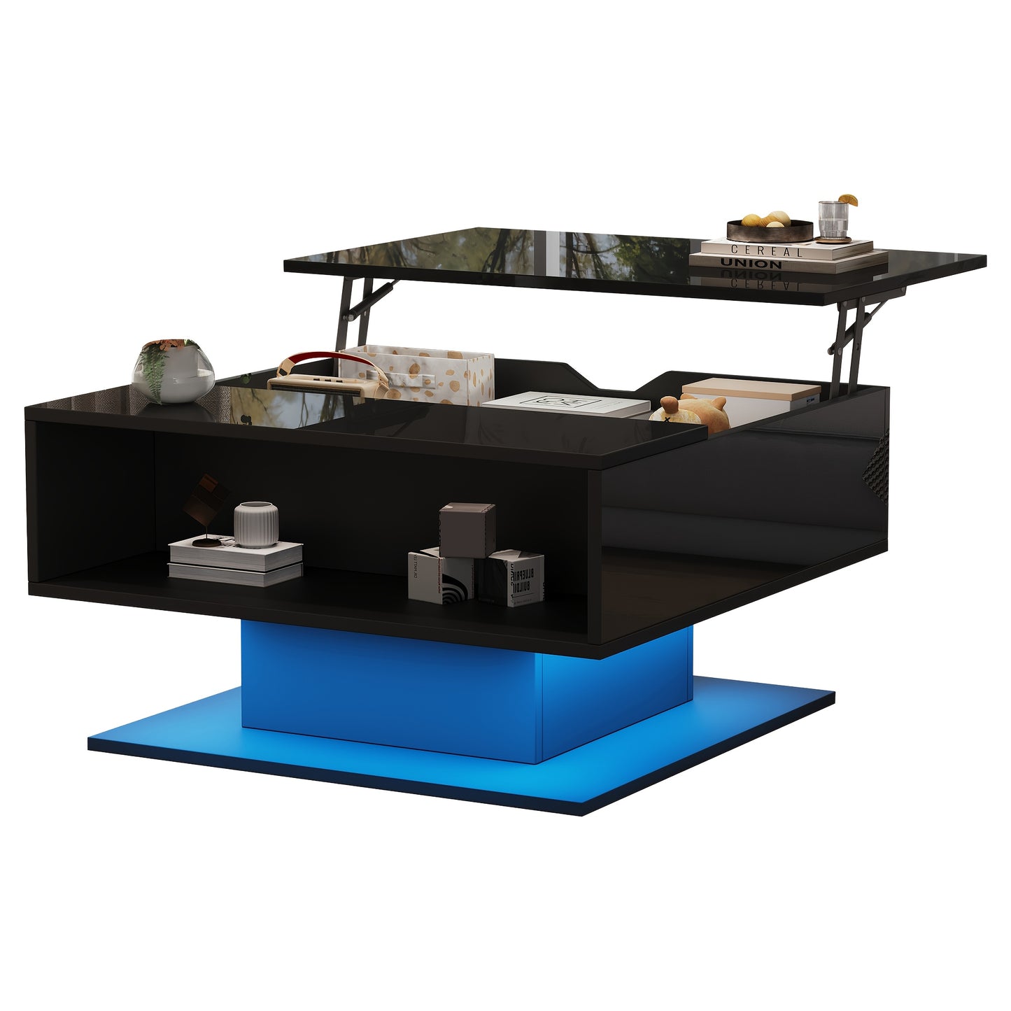 Salontafel – Koffietafel – Woonkamertafel – Bijzettafel – Midden tafel – Hydraulisch Hefmechanisme – Hoogglans Zwart – Ruime Opbergplank – Stevige Constructie