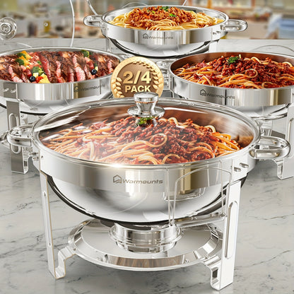 Buffetwarmerset – Chafing Dish – Warmhoudpan – Serveringspan – Cateringpan – 4-delig – Roestvrij Staal – 5 Liter Inhoud – Glazen Deksel Met Houder