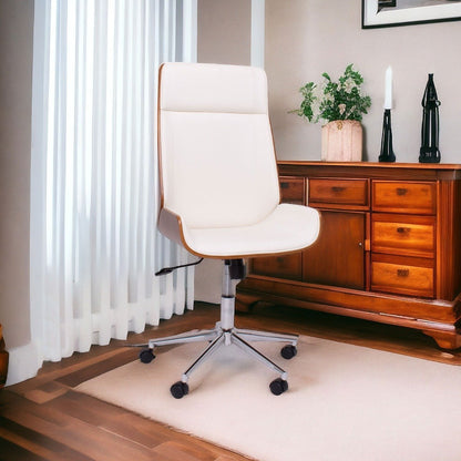 Bureaustoel – Kantoorstoel – Draaistoel – Executive Chair – Bureaustoelen – Wit Kunstleer – Parawood Frame – Verstelbare Zithoogte 109-119 cm – 360° Draaibaar