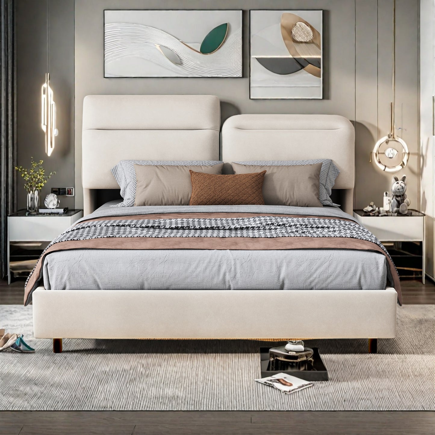 Tweepersoonsbed – Bed – Slaapbank – Opbergbed – Boxspring – 160x200 cm – Fluwelen Hoofdbord – Ingebouwde LED-Verlichting en USB Oplaadpoorten