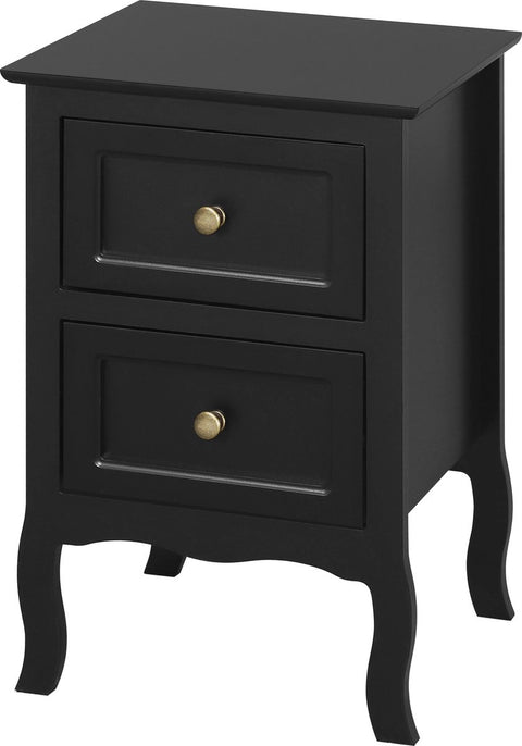 Nachtkastje - Klein dressoir - bijzettafel - Nachtkastje Met 2 Lades - Barok - Zwart - 40x30x60cm