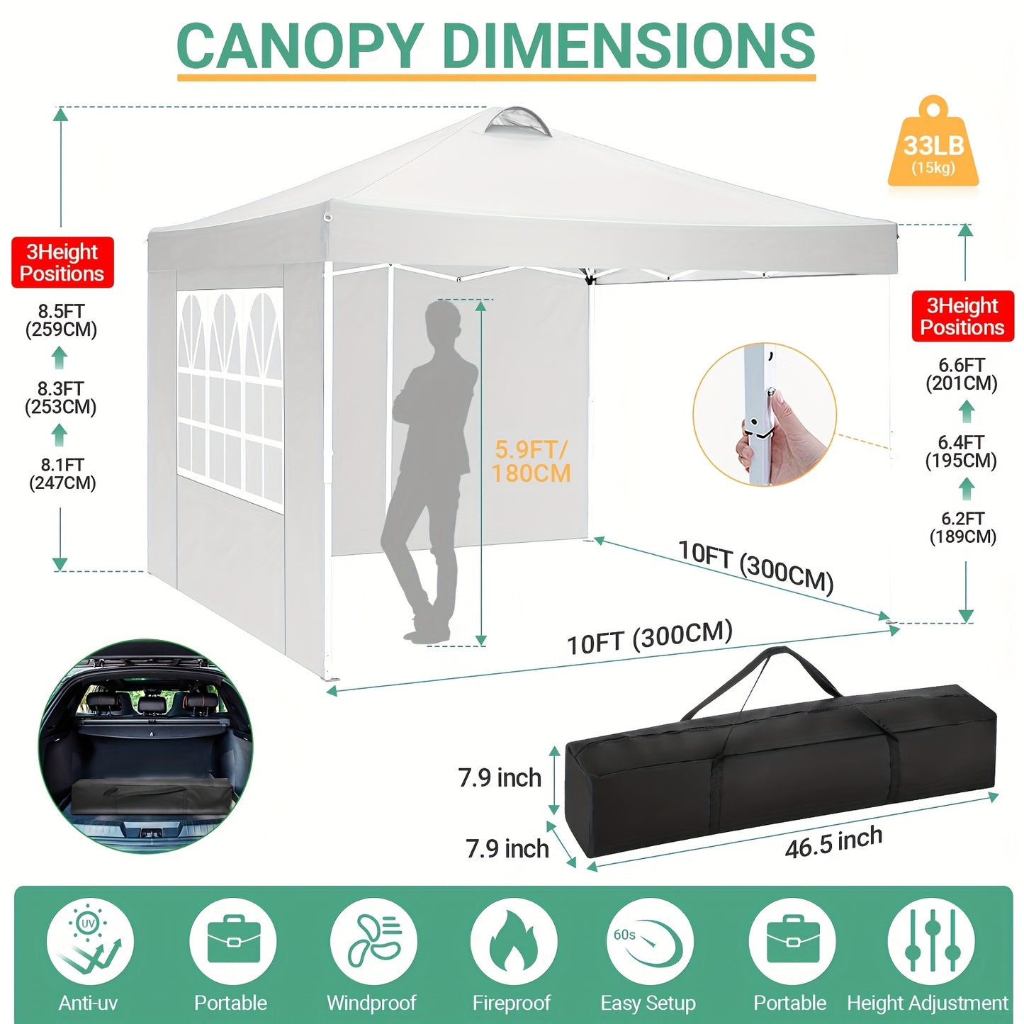 Partytent – Paviljoen – Vouwtent – Easy Up – Feesttent – 3x3 Meter – Waterdicht PU Oxford Stof – Stevig Carbonstaal Frame