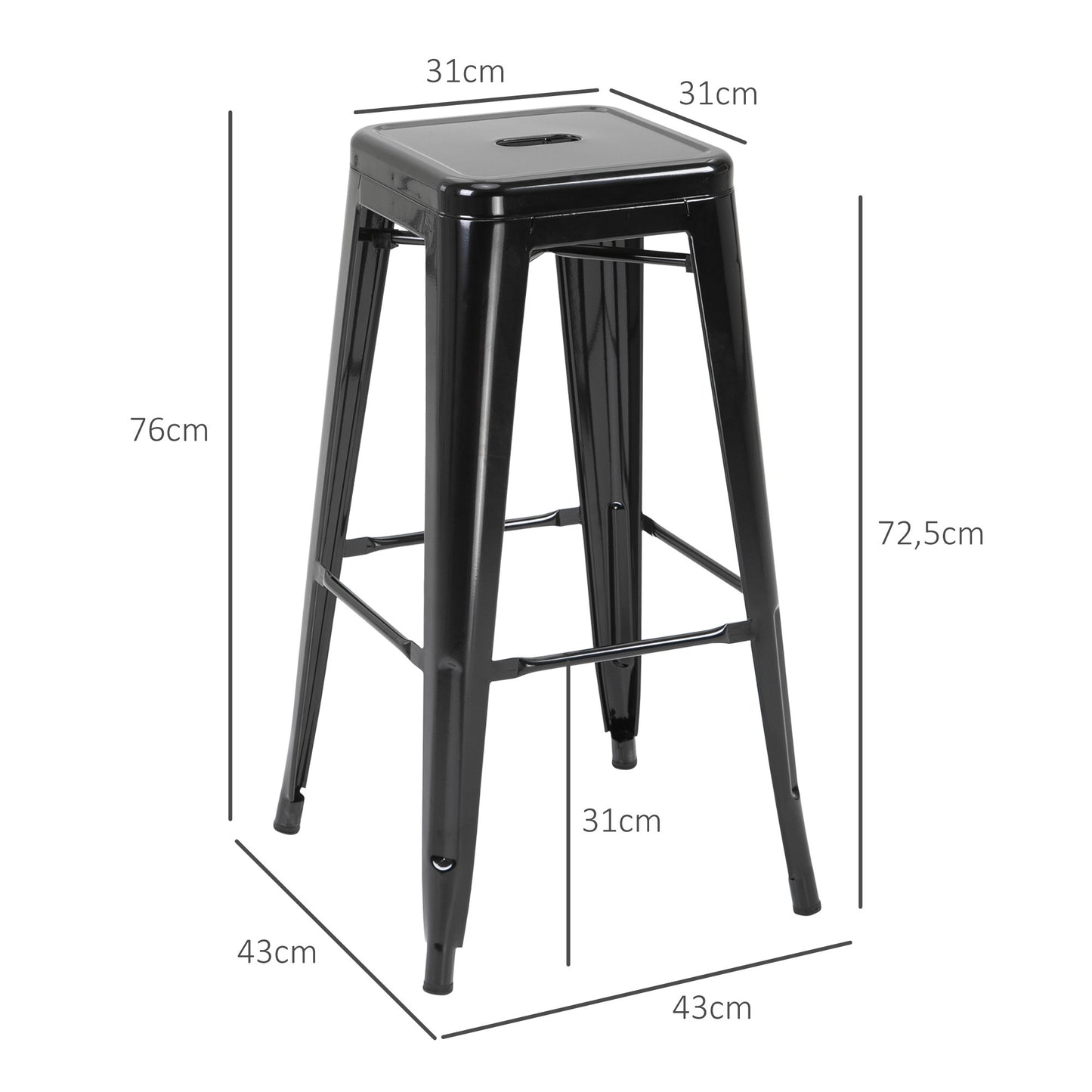 Barkrukken – Barstoelen – Zitkrukken – Krukken – Barkruk Set – Metalen Frame – Stapelbaar – Geschikt Binnen en Buiten – Zwart