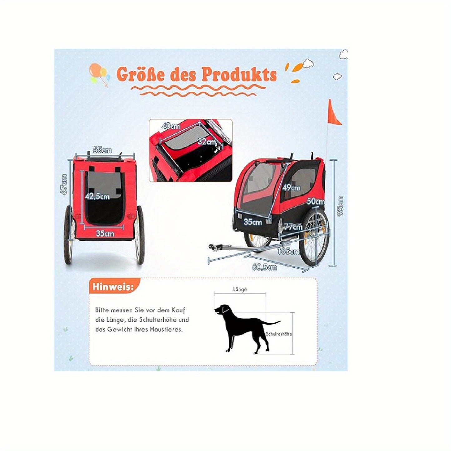 Fietskar Hond – Hondenfietskar – Hondenkar – Hondenbuggy – Fietsaanhanger – Opvouwbaar – Met Zonnekap – Stevig Metaal & Oxford Stof