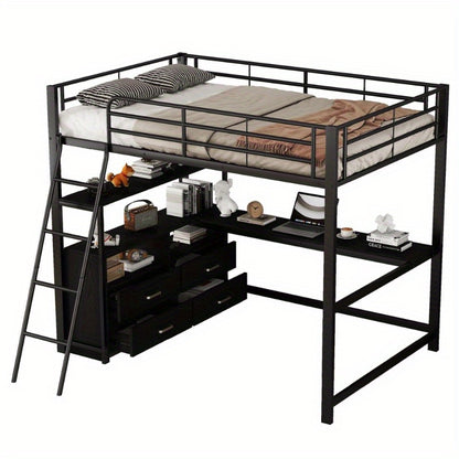 Stapelbed Metaal – Hoogslaper – Bunkbed – Kinderbed – Slaapbank – Met Laden – 140x200 cm – Zwart Klassiek Design