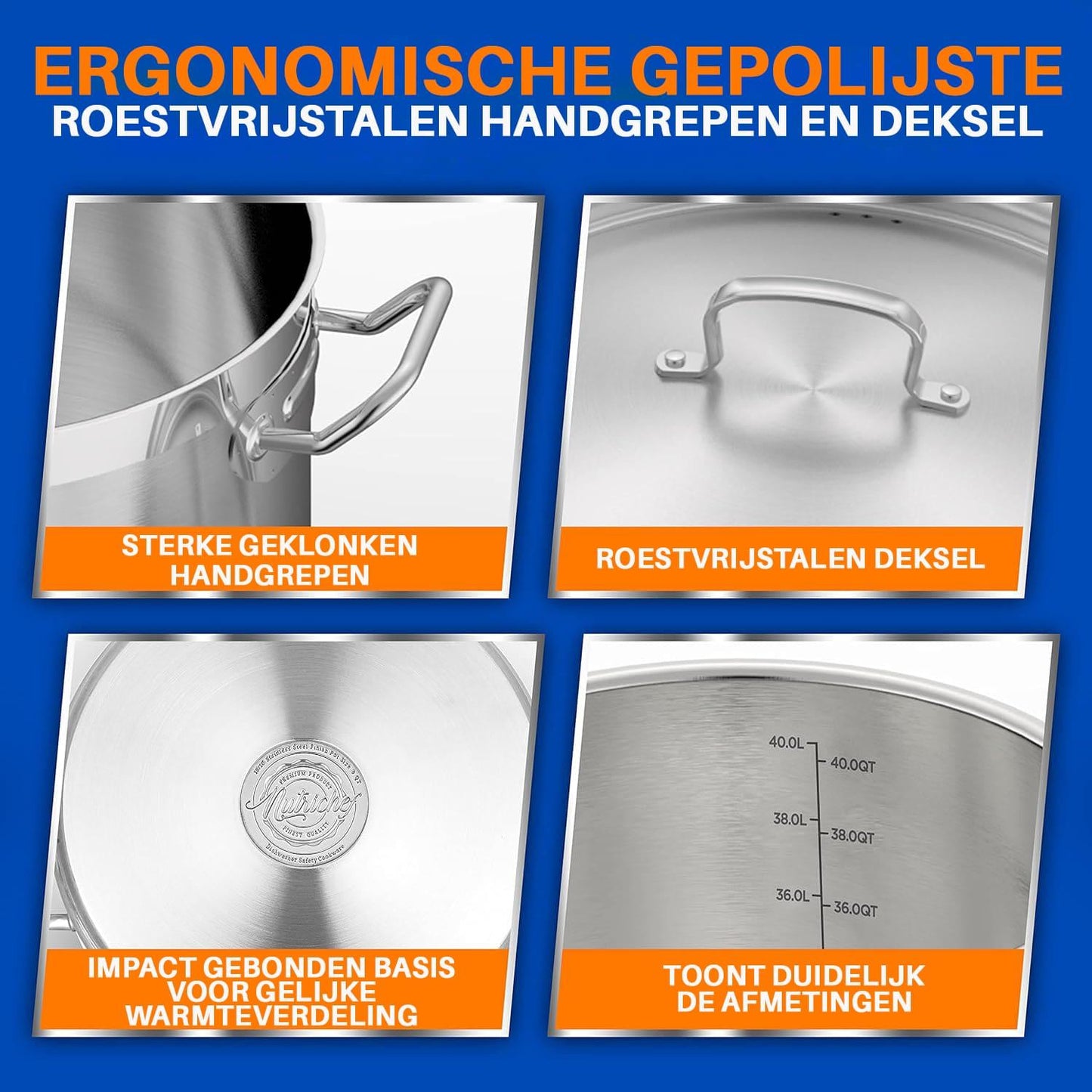 Soepketel – Soeppan – Kookpan – Stoofpan – Braadpan – 40 Liter – RVS – Geschikt voor Inductie