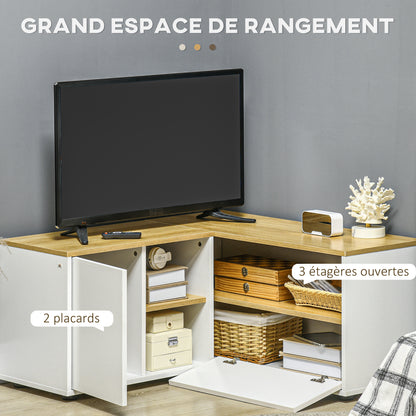 Hoek TV Meubel – Tv-standaard – Tv Cabinet – Tv Bankje – Media Meubel – Licht Hout en Wit – Geschikt Voor Tv’s Tot 40 Inch – Met Opbergruimte