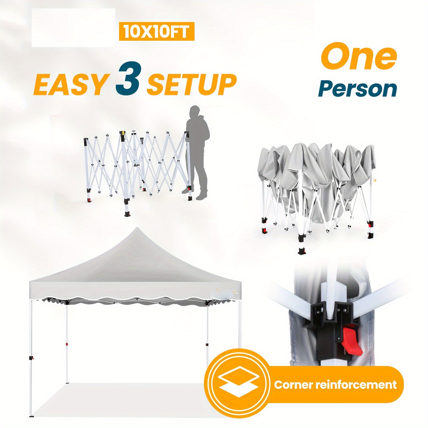 3.05x3.05meter Pop-up Canopy, No Side Walls, An Outdoor Canopy That Can Be Built By One Person, Height Adjustable, Suitable For Weddings, Camping, And Parties, Comes With A Handbag, Additional 4 Wind Ropes + 8 Ground Nails +