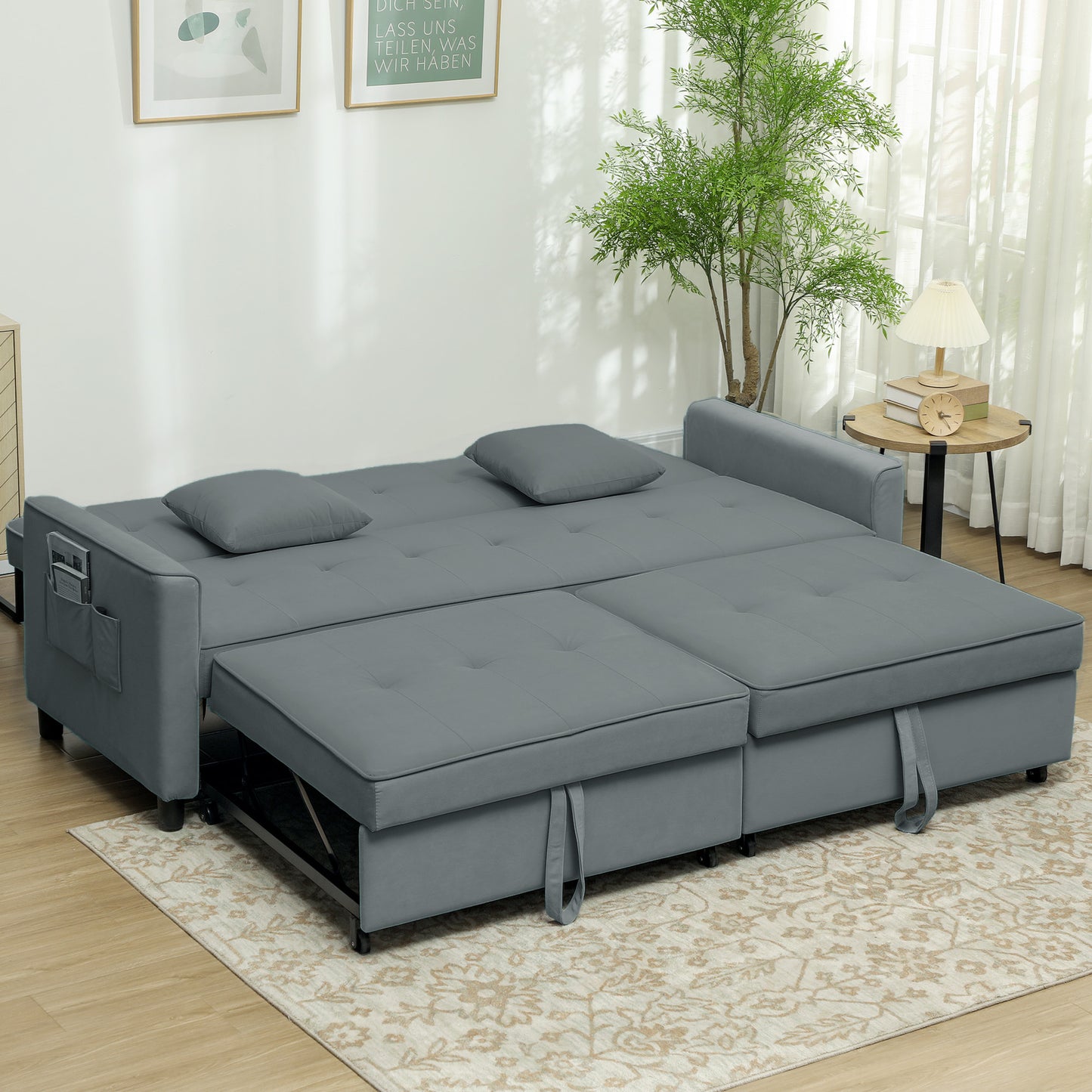 Slaapbank – Bedbank – Bankbed – Logeerbed – Sofa – 3-zits – Velours Bekleding – Verstelbare Rugleuning