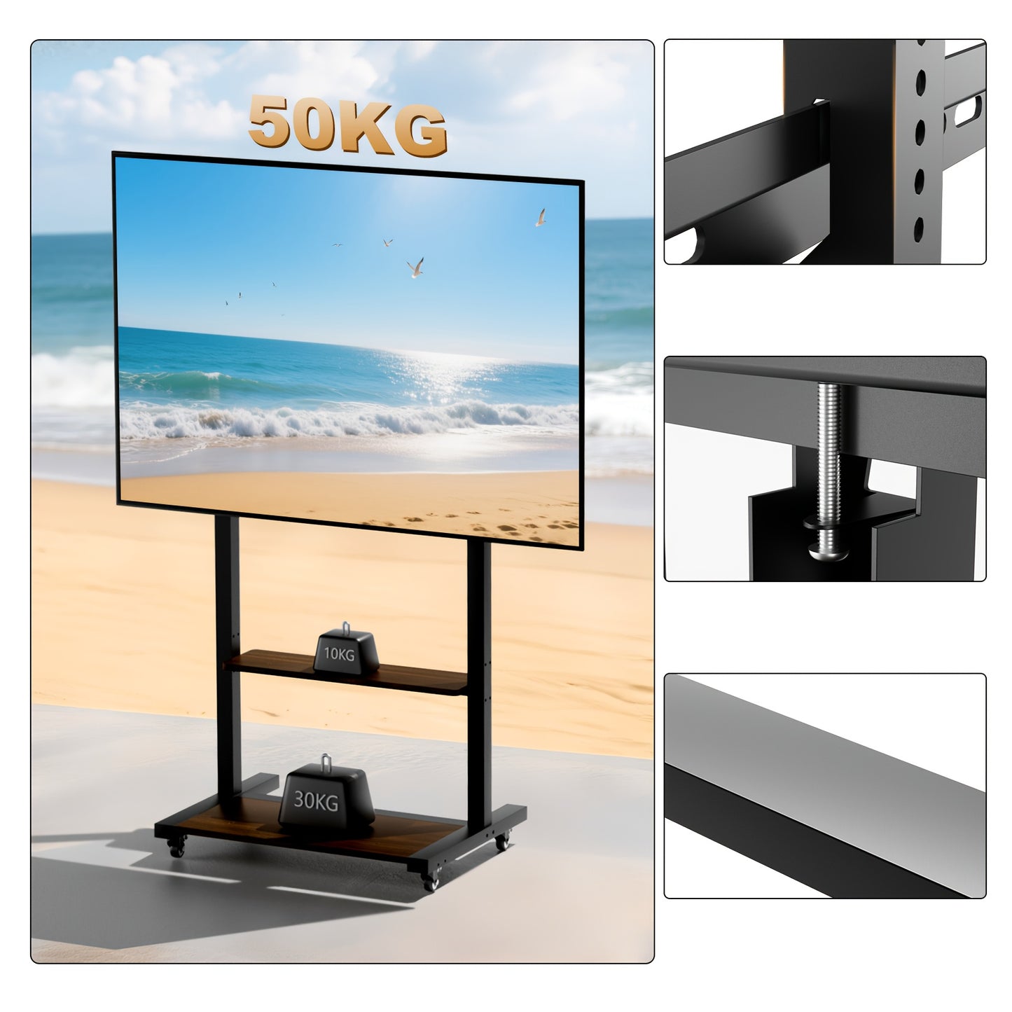 TV-standaard – Mobiele TV-wagen – Verrijdbare TV-houder – Verstelbare TV-voet – TV-meubel – Verstelbare Hoogte 80-108 cm – Stevig Metaal & Houtlook Frame – Voor 40-100 inch TV’s</s>
