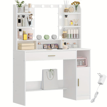 Kaptafel – Make-up tafel – Schminktafel – Dressiertafel – Make-up station – Grote tafelblad – LED-verlichting met verstelbare helderheid – Wit