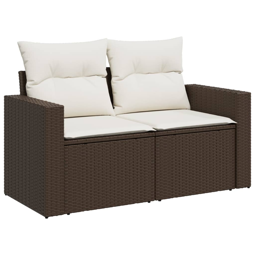 Tuinbank – Buitenbank – Zitbank – Buitenmeubel – 2-Zits – Poly Rattan – Weerbestendig – Met Zachte Beige Kussens