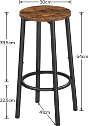 Barkrukken Set Van 2 - Barkrukken - Barkruk Hout - Bar Kruk - Hoge Krukken Met Voetsteun - Metalen Poten - 30x30x64cm - Zwart