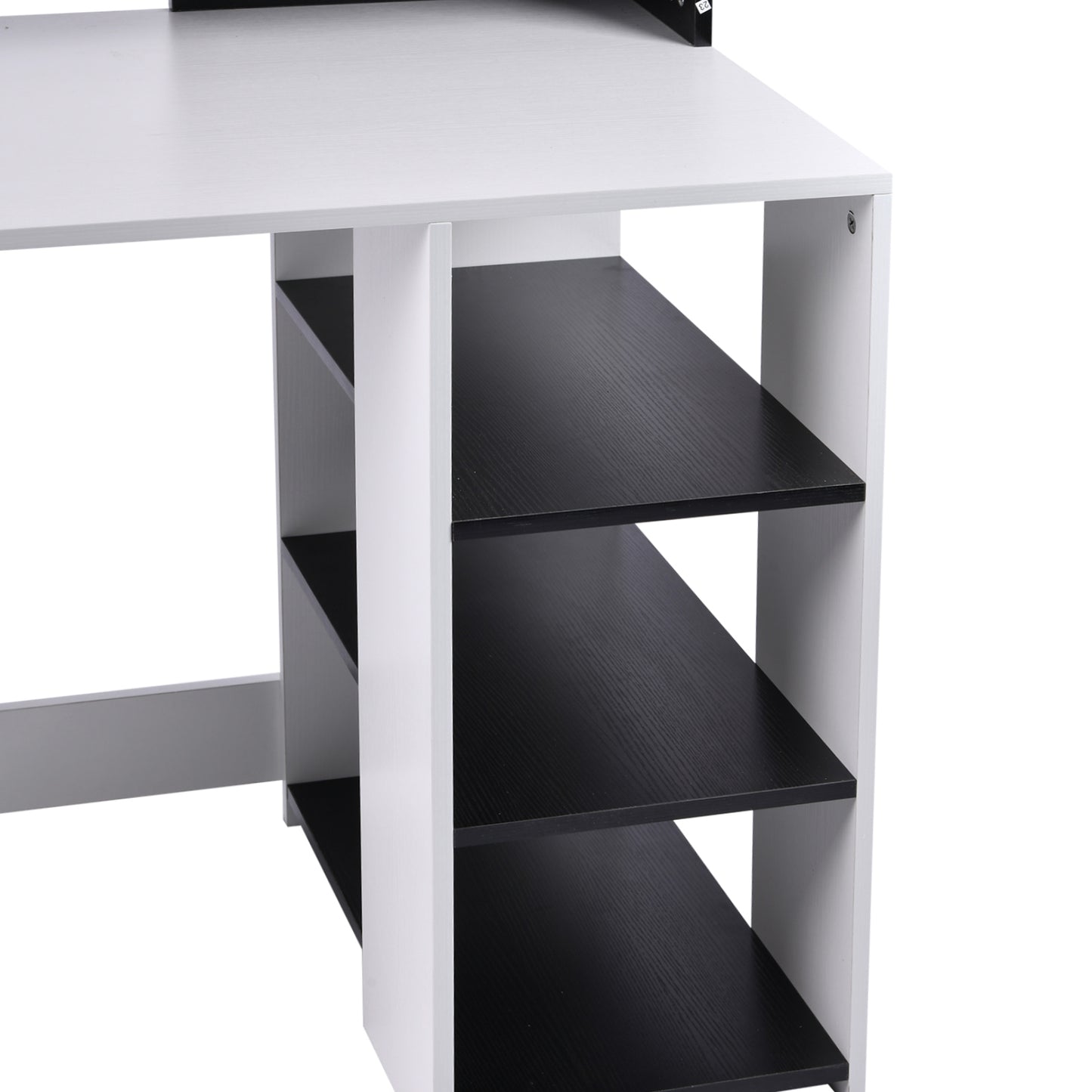 Computertafel – Bureau – Werkplektafel – Study Desk – Home Office Desk – Met 3 Zijvakken en 2 Laden – Compact En Stevig MDF Hout – Wit/Zwart