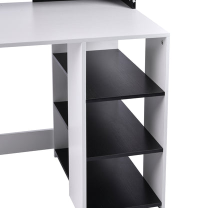 Computertafel – Bureau – Werkplektafel – Study Desk – Home Office Desk – Met 3 Zijvakken en 2 Laden – Compact En Stevig MDF Hout – Wit/Zwart
