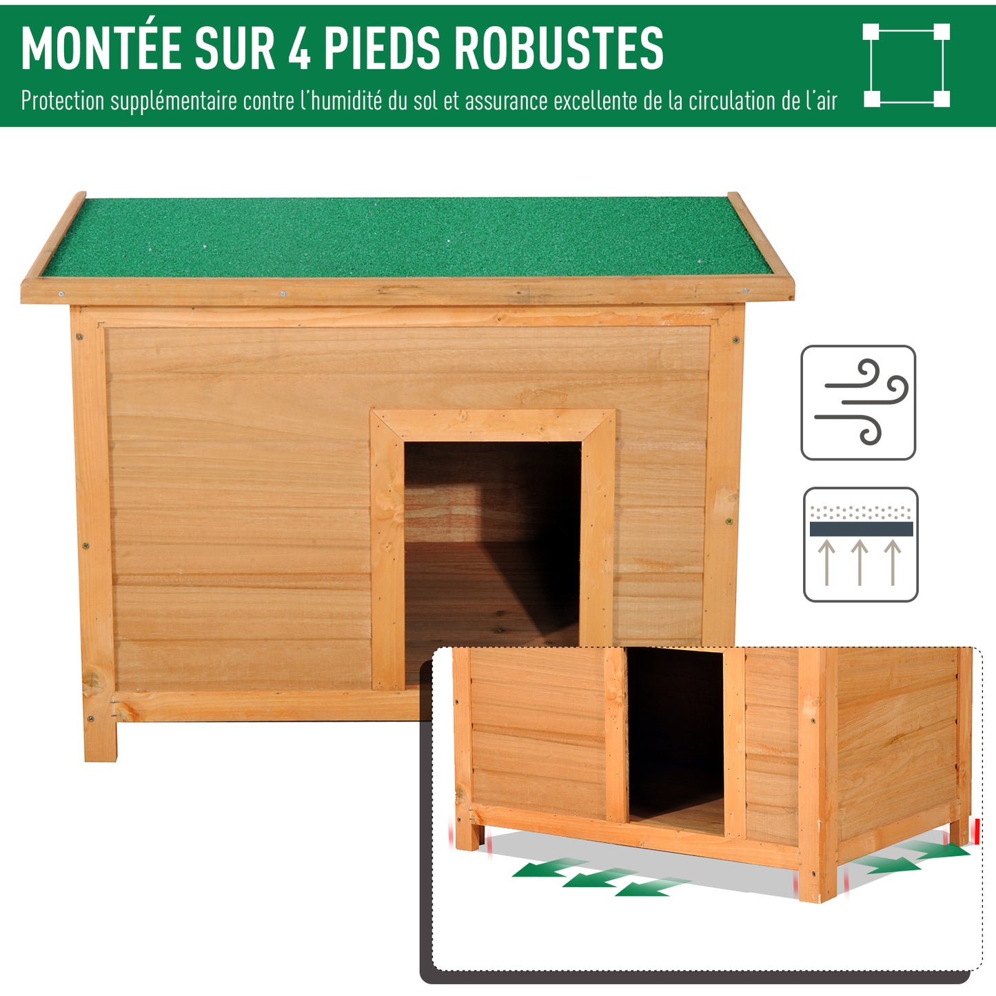 Hondenhok – Hondenhuis – Kennel – Hondenbench – Dierenhok – Houten Met Opening Dak – Weerbestendig Bitumendak – 85x58x58 cm – Grenenhout Pre-Oiled