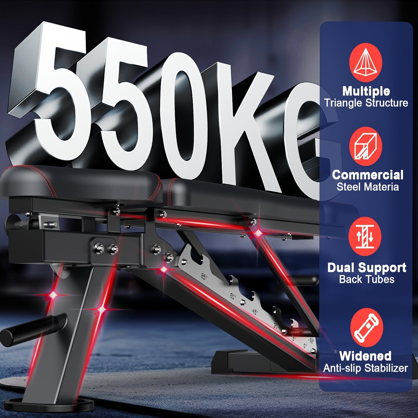 Verstelbare Trainingsbank – Fitnessbank – Krachtbank – Workoutbank – Gewichtbank – 550 kg Draagkracht – 4-in-1 Verstelbare Posities