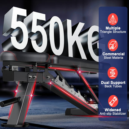Verstelbare Trainingsbank – Fitnessbank – Krachtbank – Workoutbank – Gewichtbank – 550 kg Draagkracht – 4-in-1 Verstelbare Posities