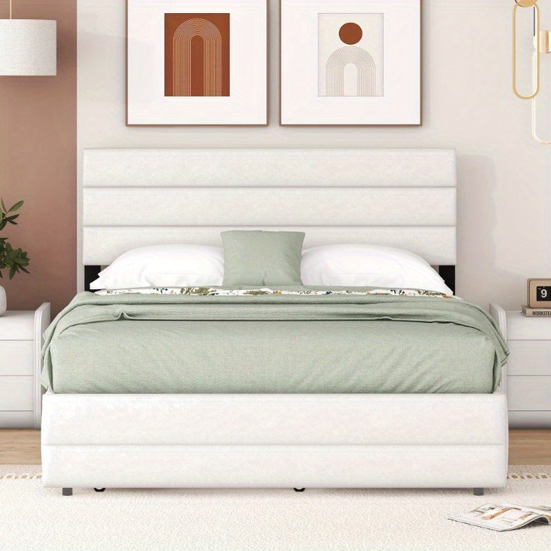 Platformbed – Tweepersoonsbed – Bedframe – Opbergbed – Slaapbed – Modern Beige – 140x200 cm – Met Opberglades – Stevige Duurzame Constructie