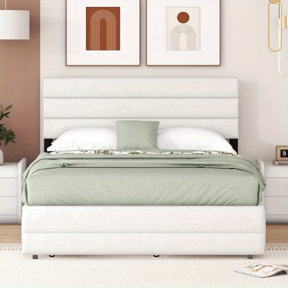 Platformbed – Tweepersoonsbed – Bedframe – Opbergbed – Slaapbed – Modern Beige – 140x200 cm – Met Opberglades – Stevige Duurzame Constructie
