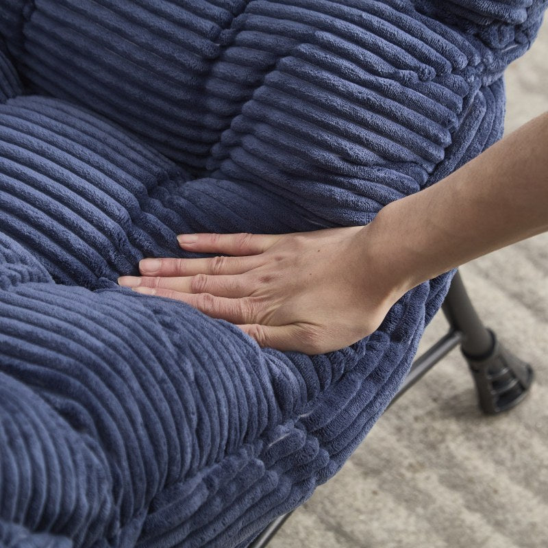 Fauteuil – Lazy Chair – Lounge Chair – Zitstoel – Relaxfauteuil – Navy Blauw – Met Ottoman & Zijvak – Stalen Frame & Flanellen Bekleding