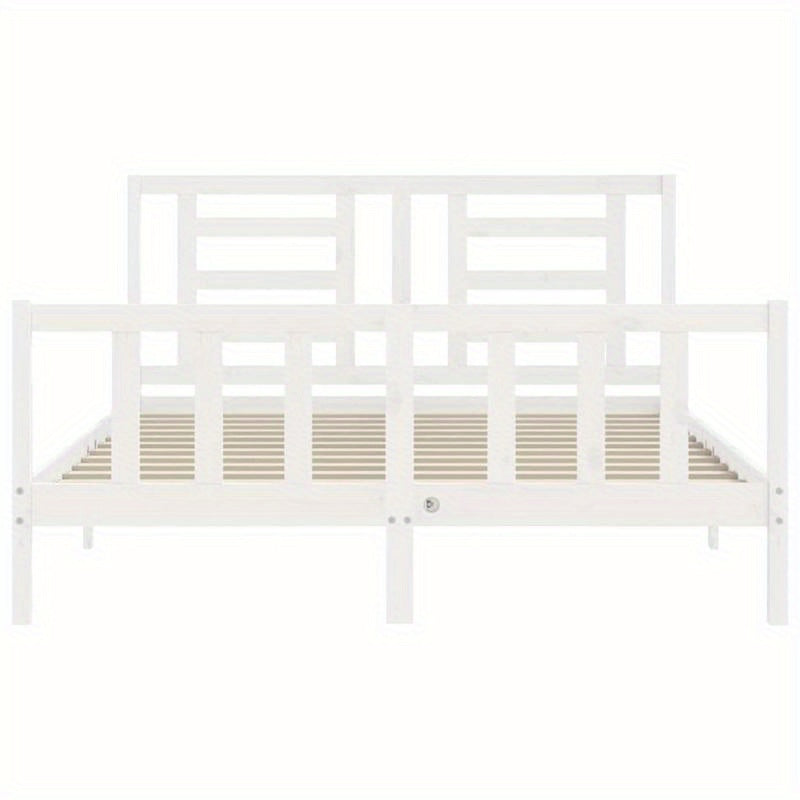 White Bed Frame Measuring 160X200 Cm, Made of Solid Pine Wood, Removable And Long-Lasting, Without a Mattress.
