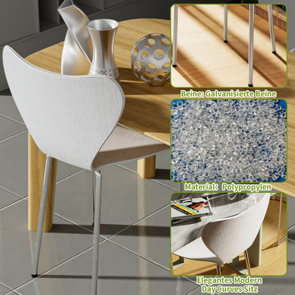 Set van 4 Stapelbare Eetkamerstoelen – Plastic Keuken- en Woonkamerstoelen van Polypropyleen – Wit, Duurzaam en Modern