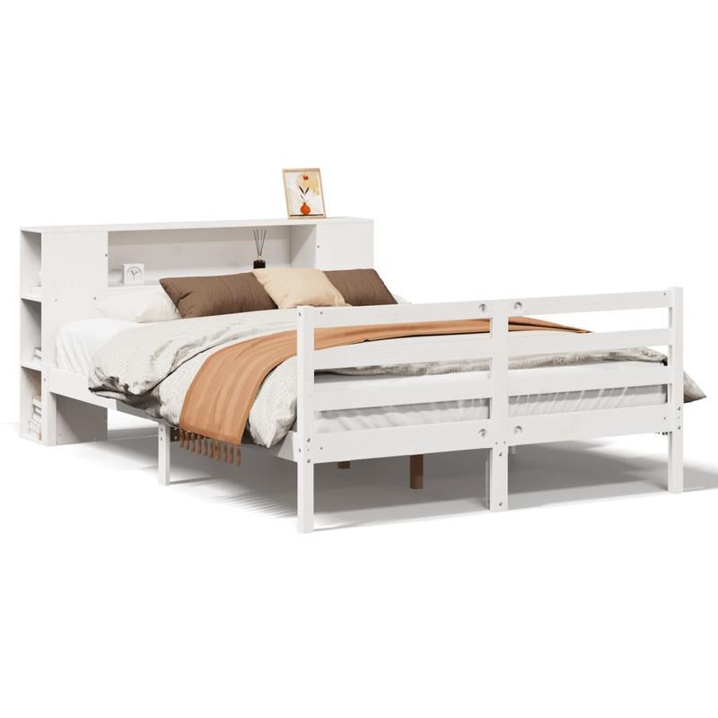 Bedframe – Boekenkastbed – Kinderbed – Eenpersoonsbed – Opbergbed – Modern Wit – Massief Grenenhout – 120x200 cm – Ruimtebesparend – Eenvoudige Montage