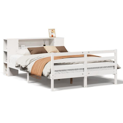 Bedframe – Boekenkastbed – Kinderbed – Eenpersoonsbed – Opbergbed – Modern Wit – Massief Grenenhout – 120x200 cm – Ruimtebesparend – Eenvoudige Montage