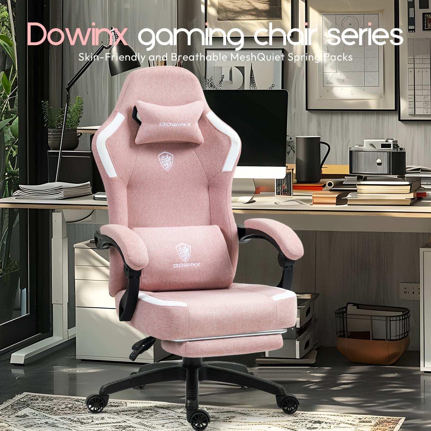 Purchase products such as fabric gaming chairs with pocket spring cushions, breathable computer chairs with lumbar support and footrests, high-back gaming office chairs for adults, in black.