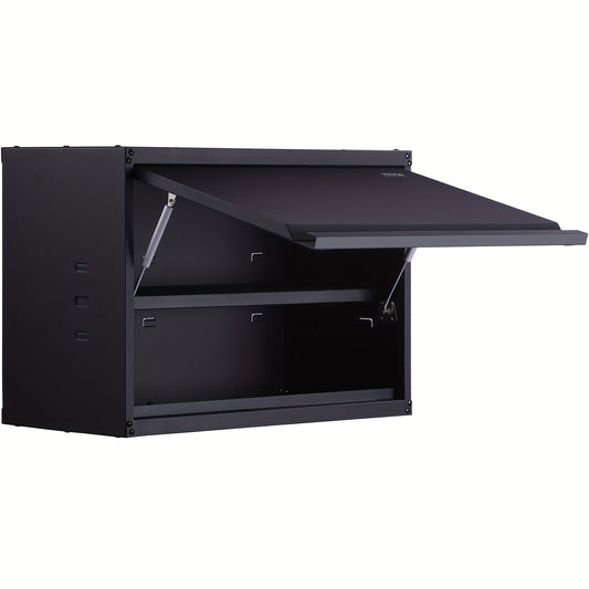 Garageskast – Metalen Opbergkast – Wandkast – Werkplaatskast – Stalen Kast – Met Verstelbare Planken – Druksluiting Met Slot – Zwart Metalen Design