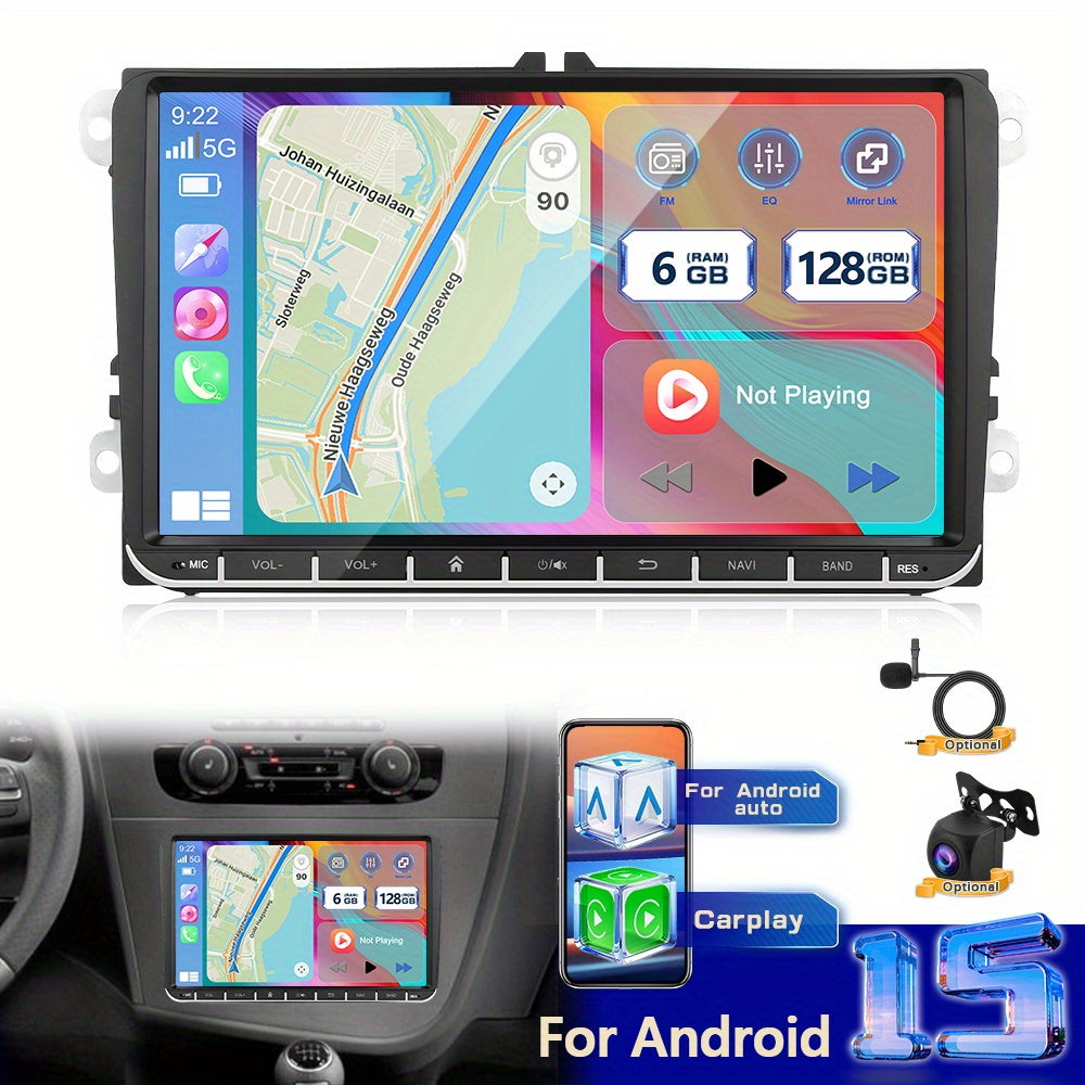 Autoradio – Auto Radio – Multimedia Speler – Stereo Systeem – Navigatie Systeem – 22,86 cm Touchscreen – Draadloos CarPlay & Android Auto