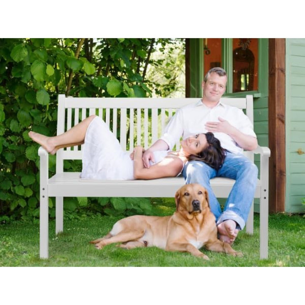 Houten Tuinbank – Buitenbank – Tuinmeubel – Balkonbank – Terrasbank – Weerbestendig Wit – Ergonomische Rugleuning – Draagvermogen 363 kg