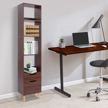 Boekenkast – Boekrek – Opbergrek – Boekenplank – Wandkast – Walnootkleur – Hoogte 180 cm – Massief Hout
