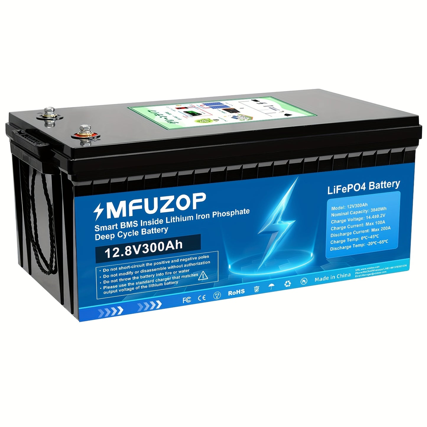 Lithium Accu – LiFePO4 Accu – Lithium Batterij – Bootaccu – Camper Accu – 12V 300Ah Capaciteit – Ingebouwd BMS en Lichtgewicht